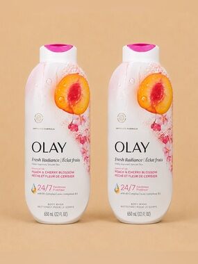 2 Olay Fresh Radiance Peach & Cherry Blossom Body Wash 22 oz